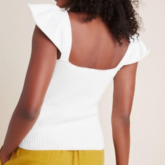 Anthropologie White Flutter Sleeve Sweater Tank Size L - Picture 2 of 9